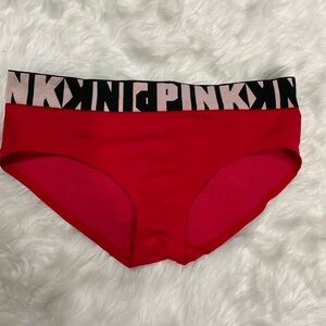 PINK Red Bikini-Style Bottoms with Black  Branded Waistband
